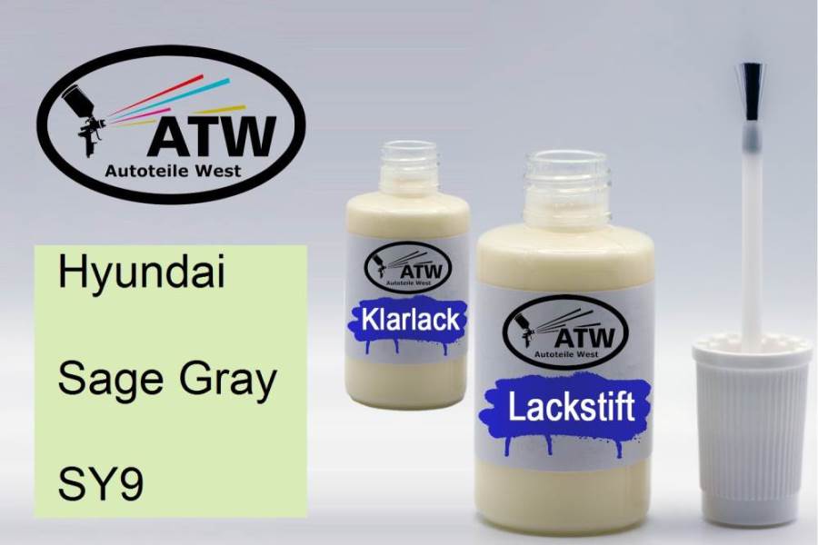 Hyundai, Sage Gray, SY9: 20ml Lackstift + 20ml Klarlack - Set, von ATW Autoteile West.